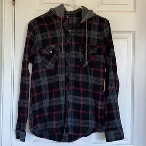 Empyre Black & maroon hooded flannel jacket